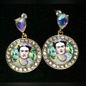 Frida Kahlo Mexican Artist Rhinestone drop Stud Earrings Jewelry NEW